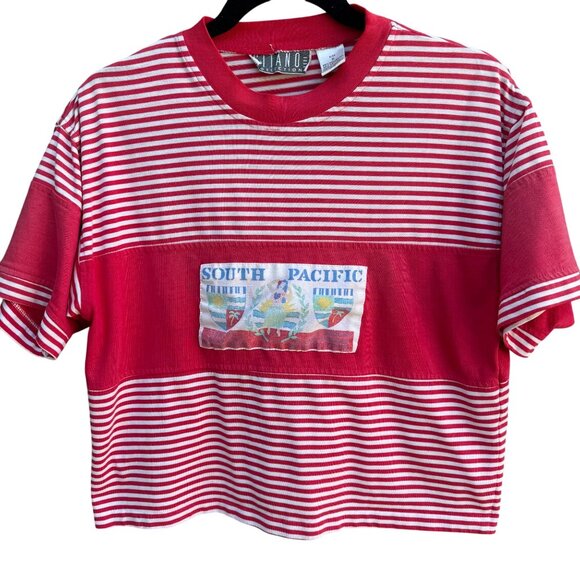 Gitano Collection Tops - Gitano Collection Vintage Y2K 90s Womens South Pacific Red Striped Cropped Shirt